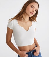 Seriously Soft Cropped Notch-Neck Tee