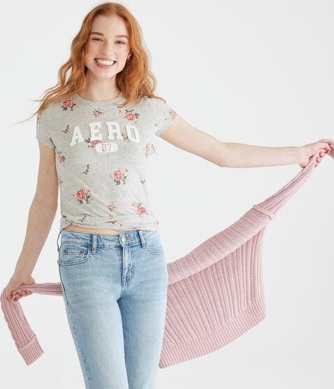 Aero Allover Floral Appliqué Graphic Tee