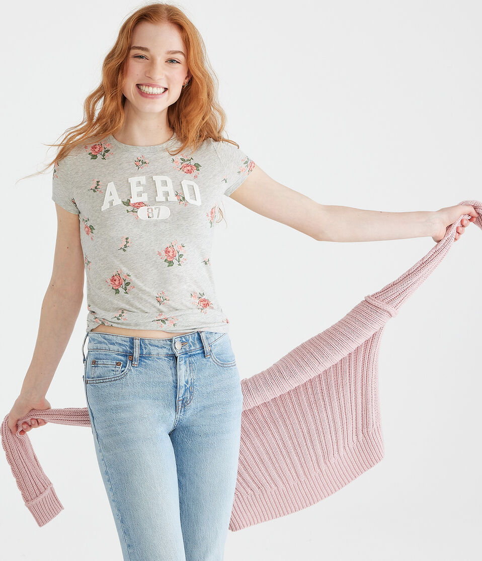 Aero Allover Floral Appliqué Graphic Tee