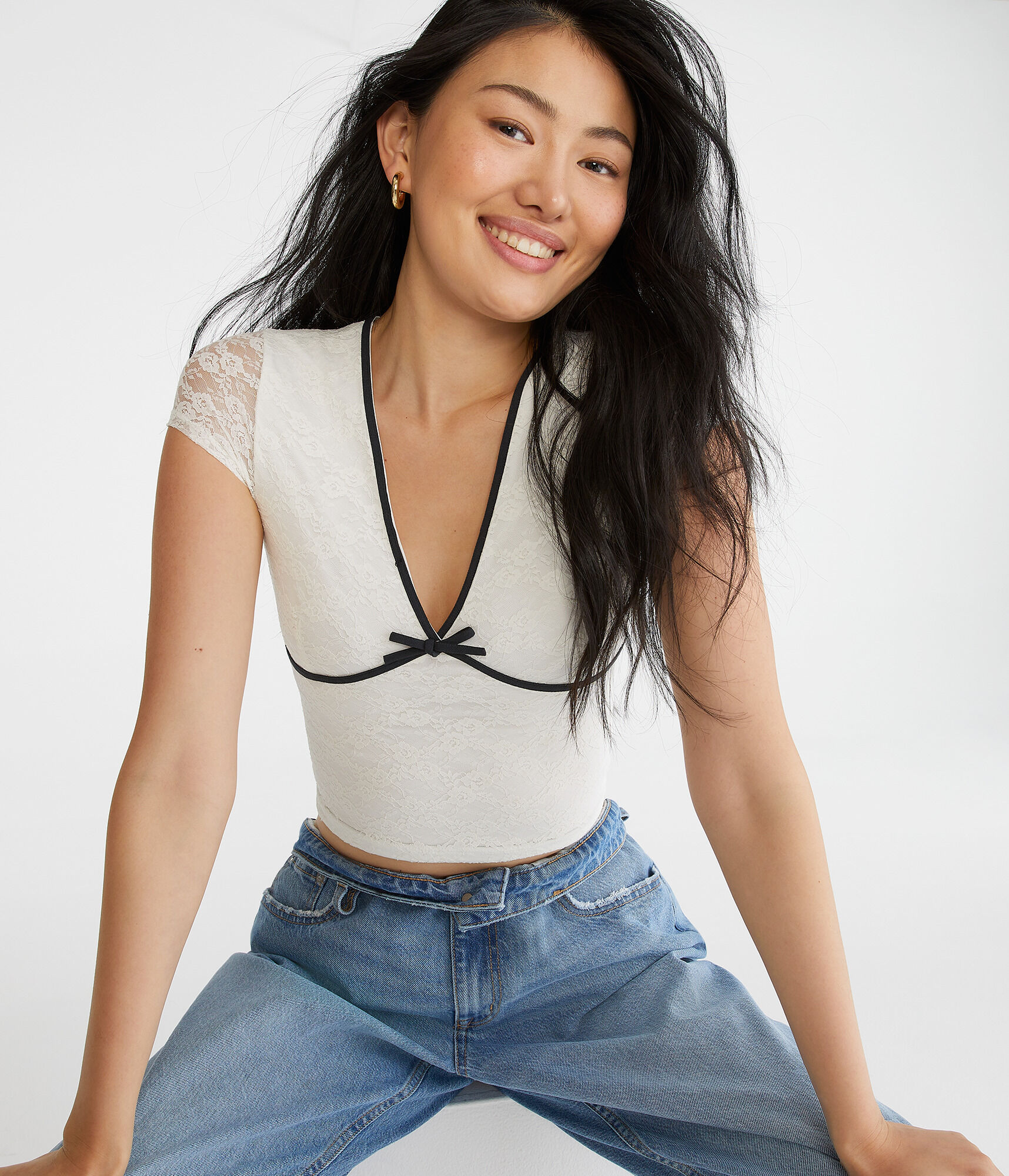 Floral Lace V-Neck Crop Top