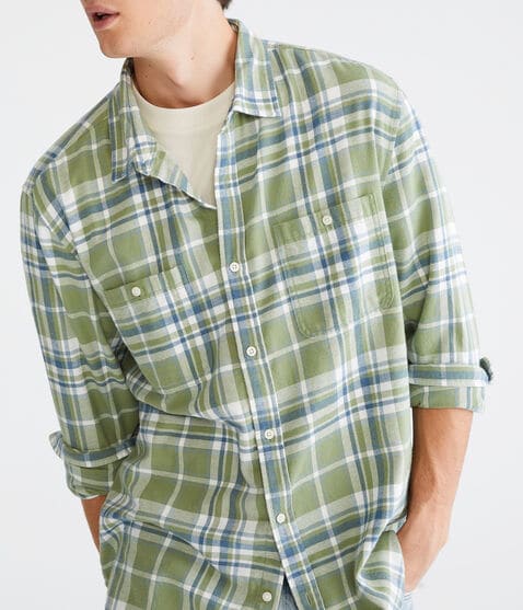 Long Sleeve Relaxed Washed Plaid Flannel Shirt Long Sleeve Relaxed Washed Plaid Flannel Shirt