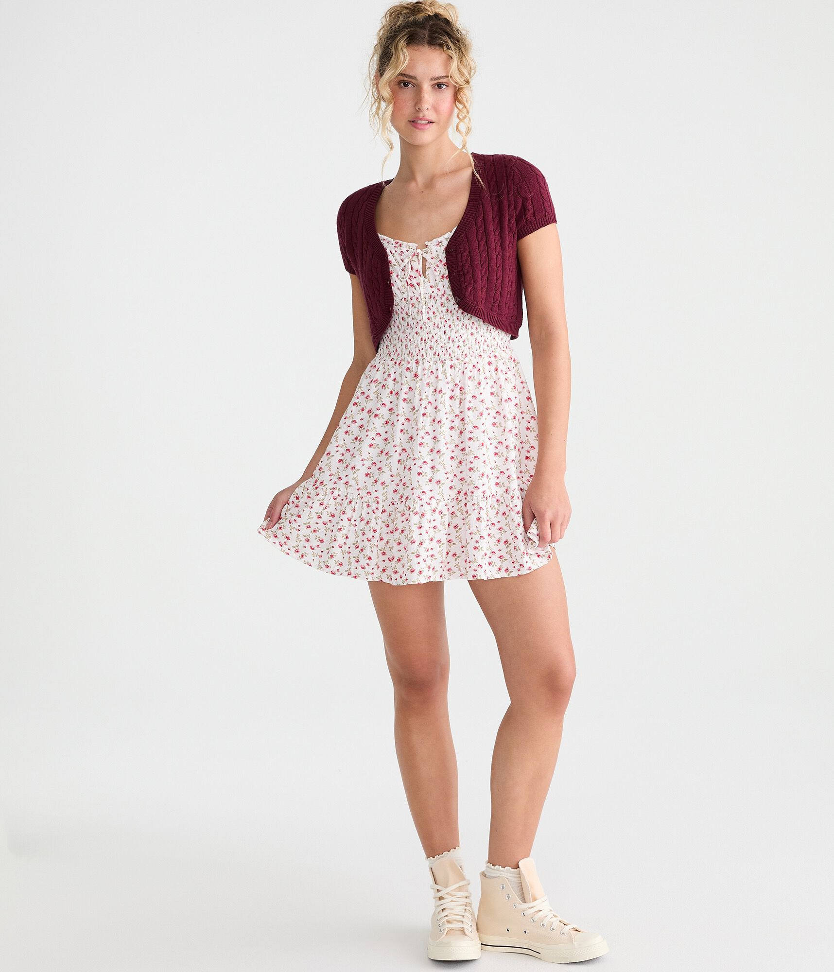 Short Sleeve Cable Knit Sweater Shrug