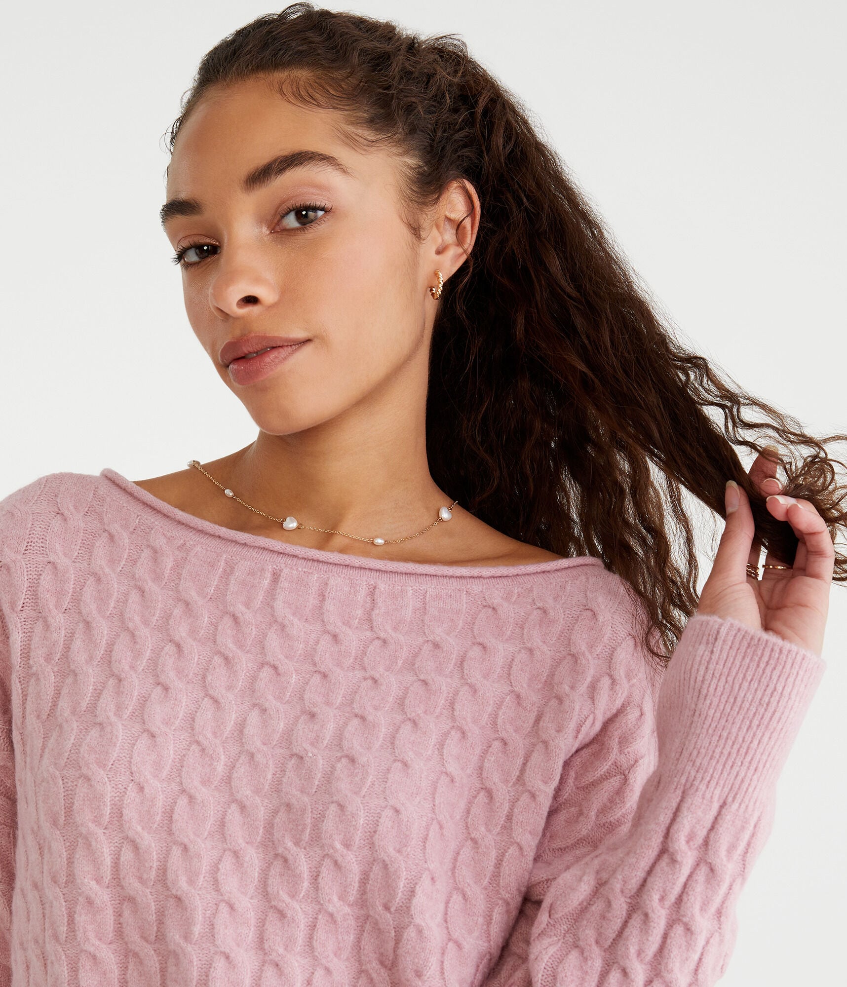 Cable Cropped Boat-Neck Sweater
