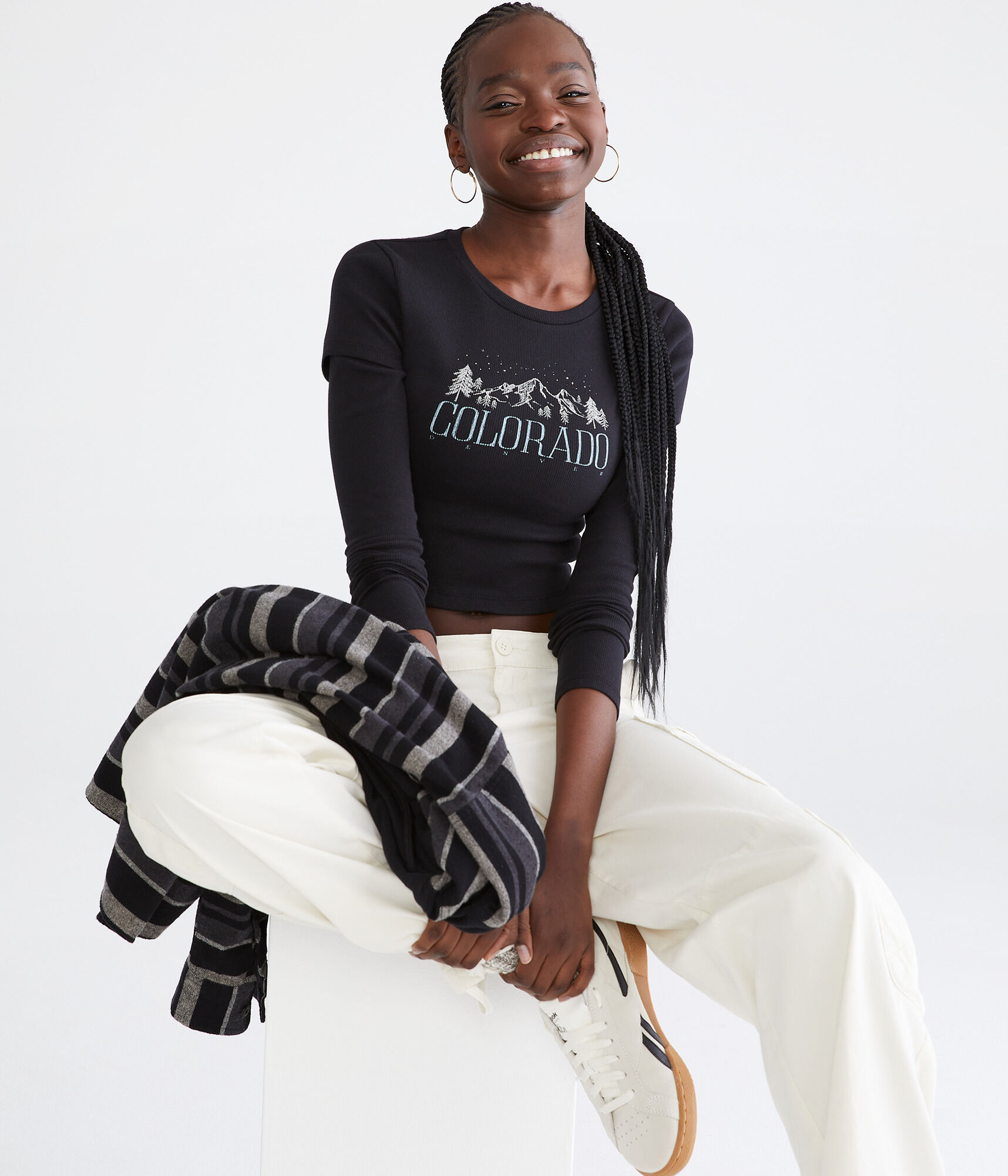 Long Sleeve Seriously Soft Denver Colorado Cropped Graphic 2Fer Tee