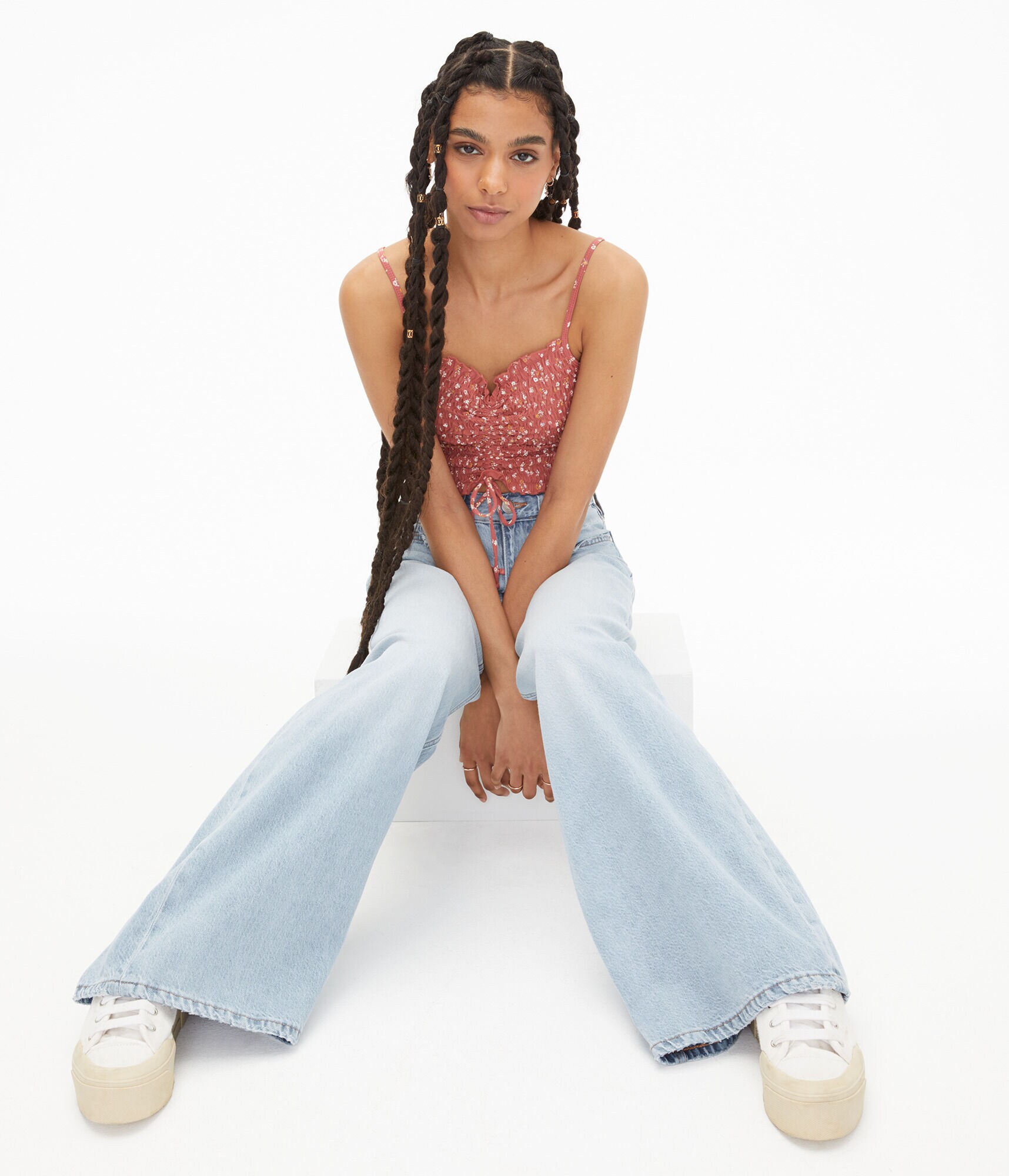 Floral Ruched Cropped Tank