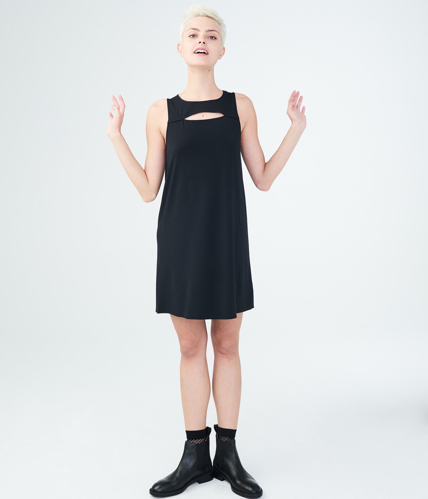 Solid High-Neck Swing Dress