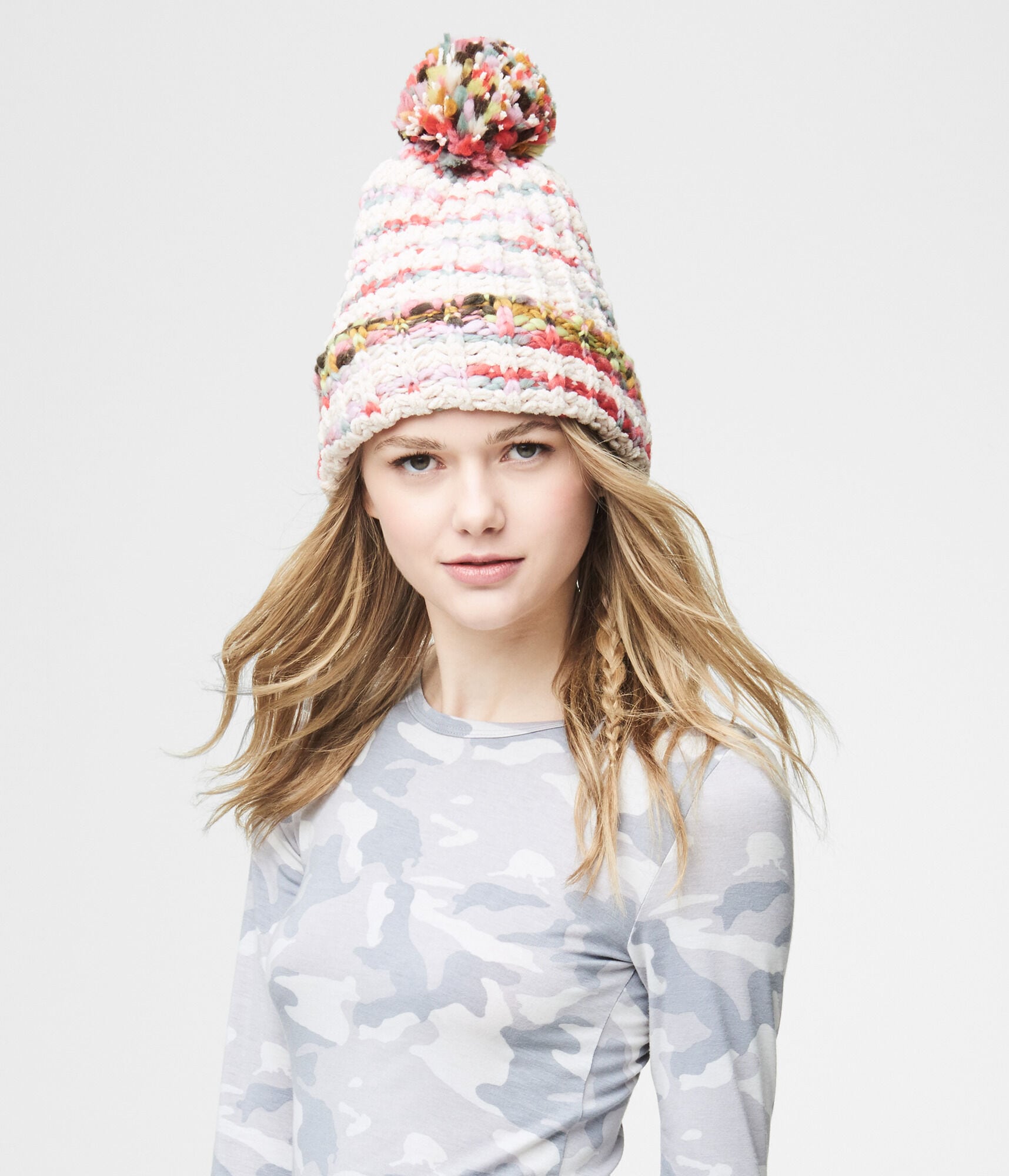 Chunky Light Stripe Marled Knit Hat