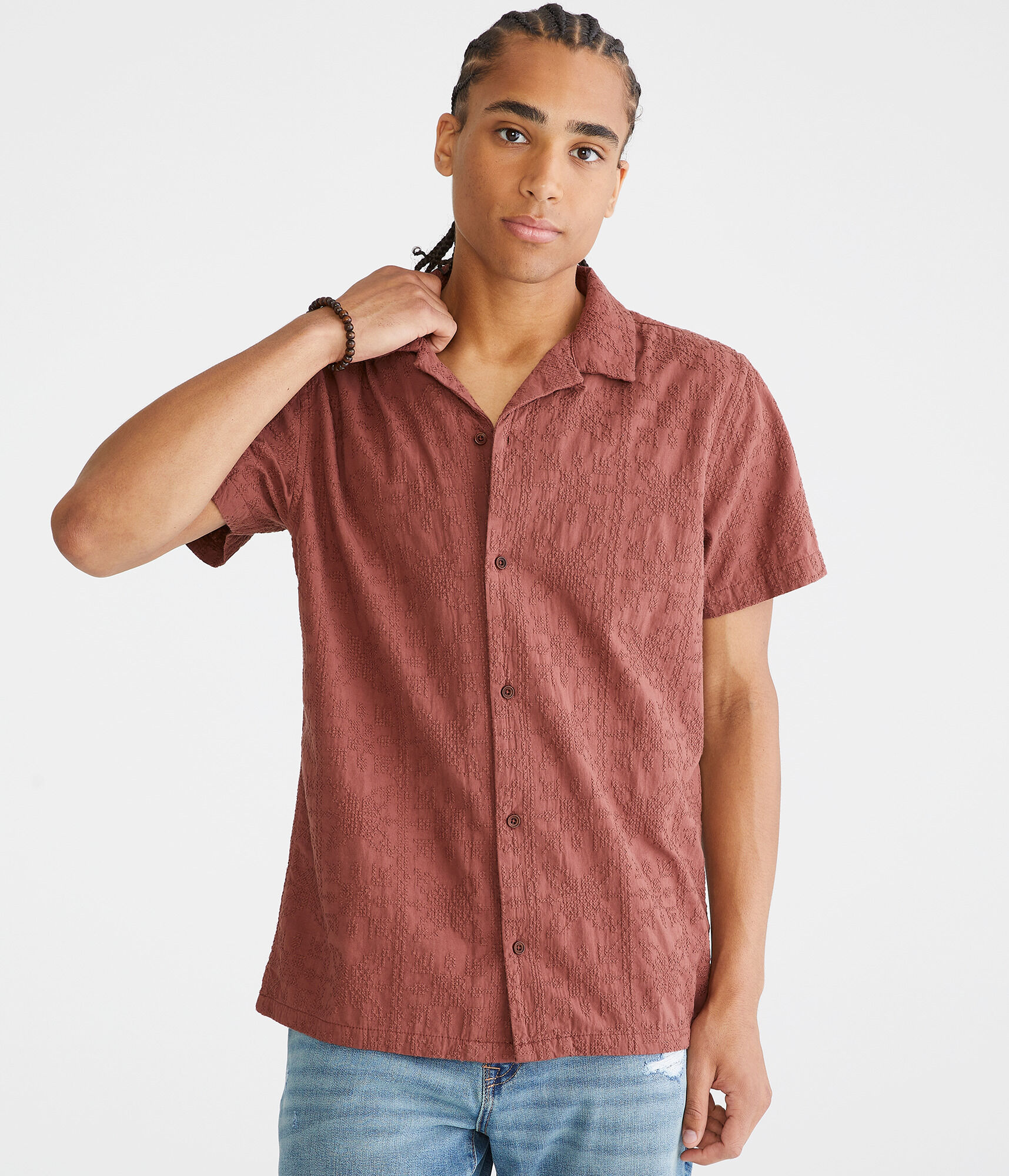 Geometric Stitch Camp Shirt