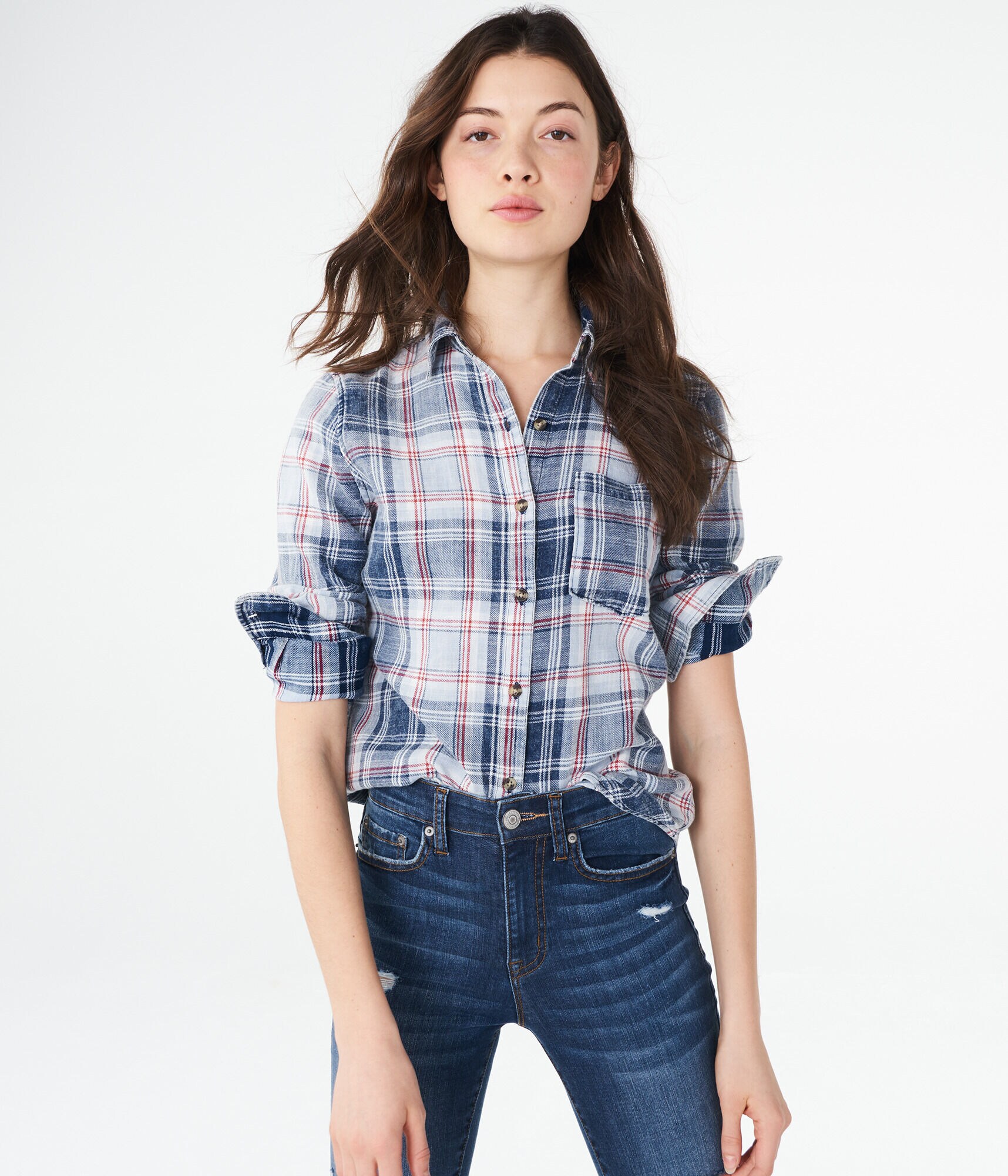 Long Sleeve Plaid Woven Shirt