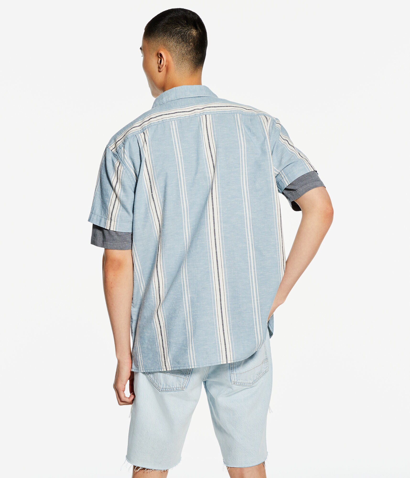 Relaxed Vertical Stripe Hemp Button-Down Shirt