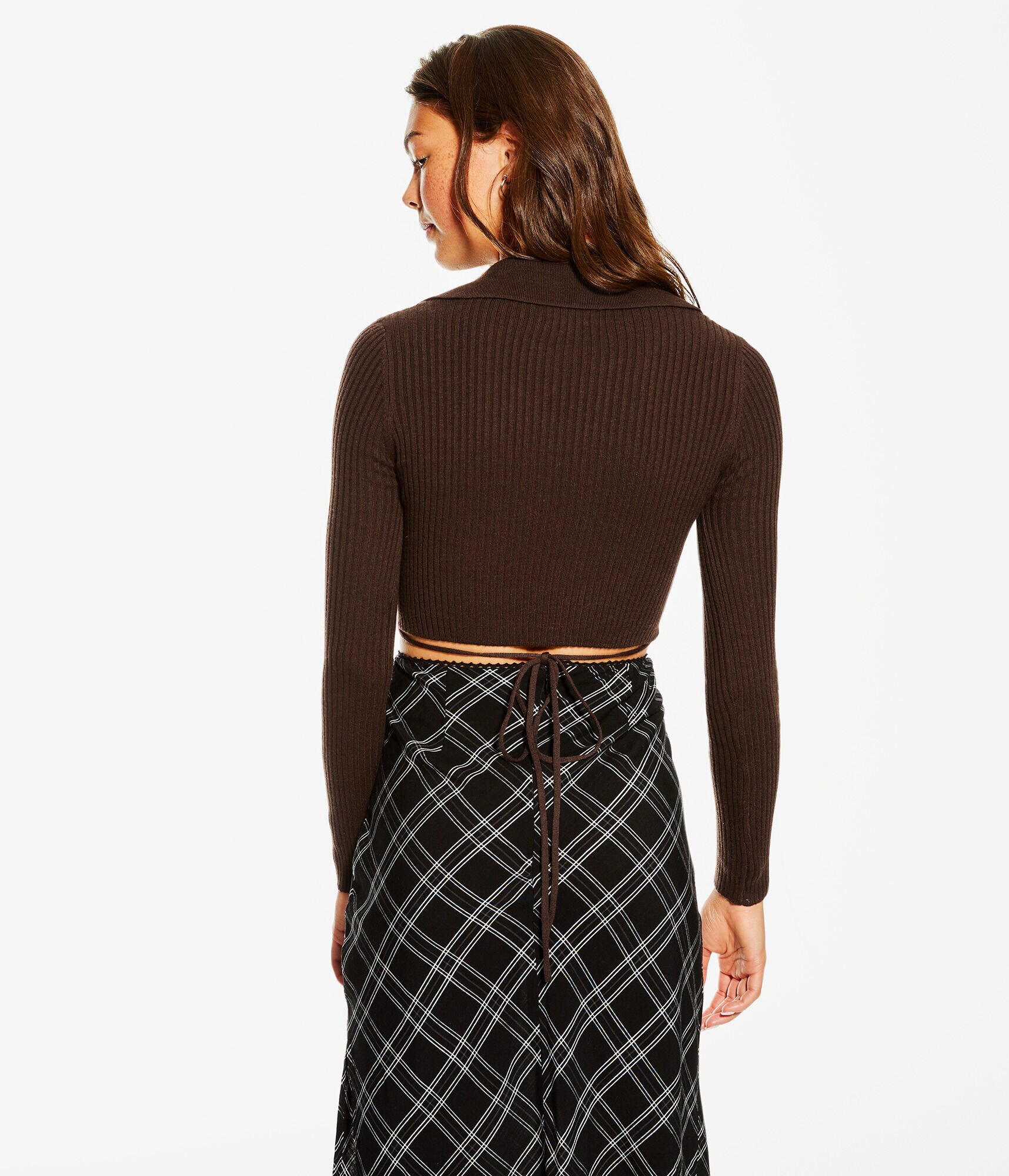 Wrap-Front Cropped Polo Sweater
