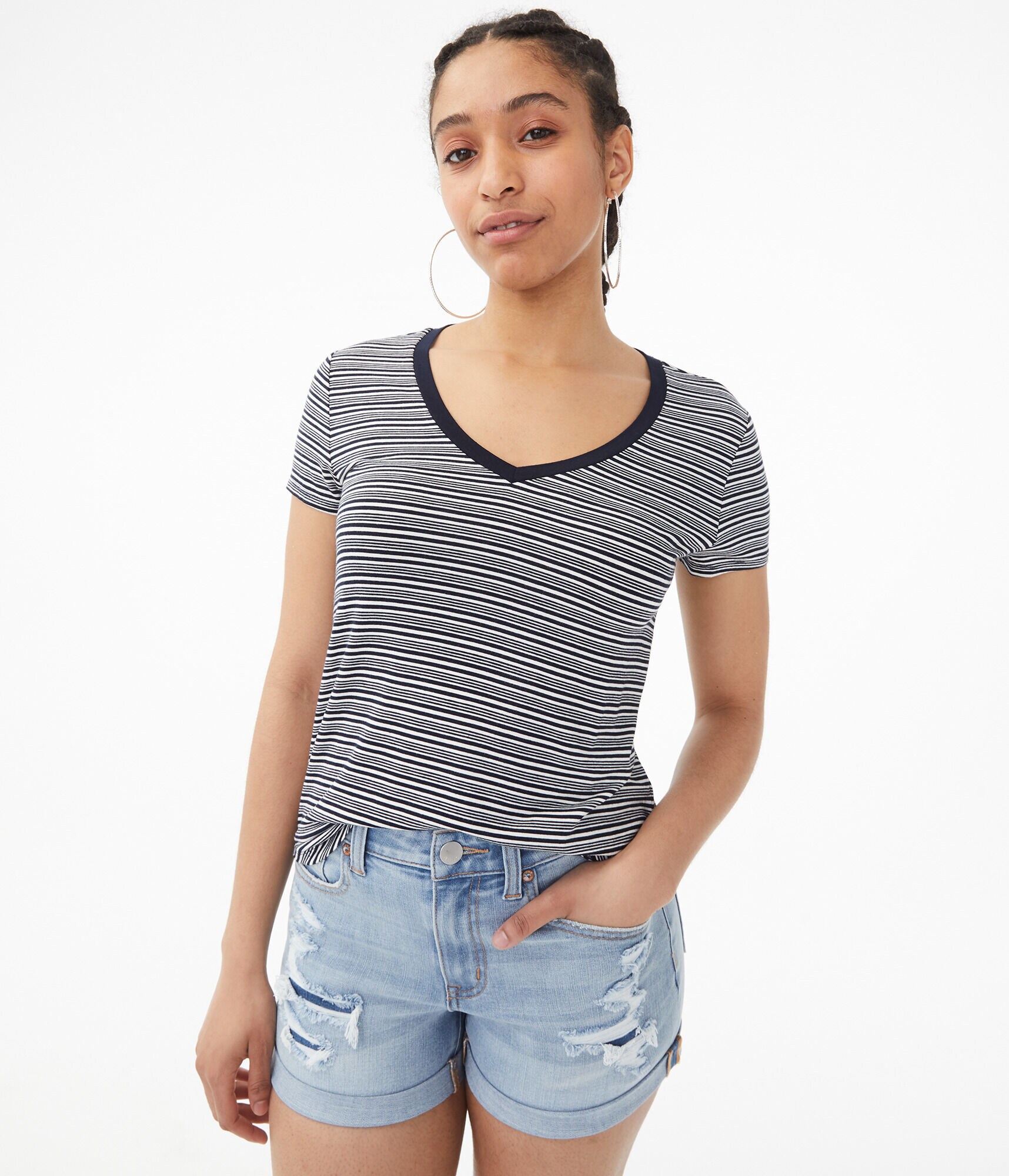 Seriously Soft Striped V-Neck Tee