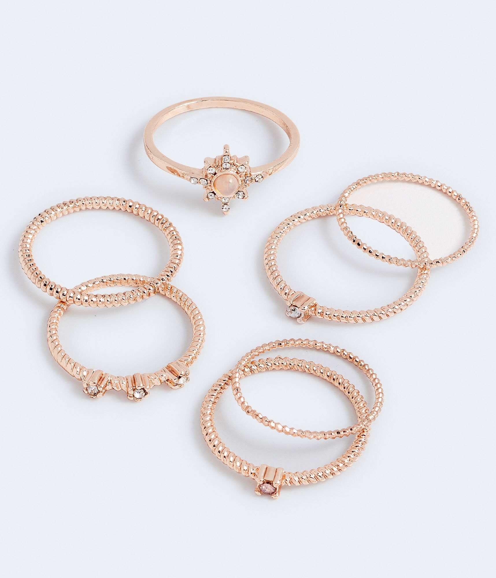 Rhinestone Textured Ring 7-Pack