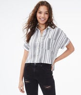 Striped Dolman Button-Down Camp Shirt