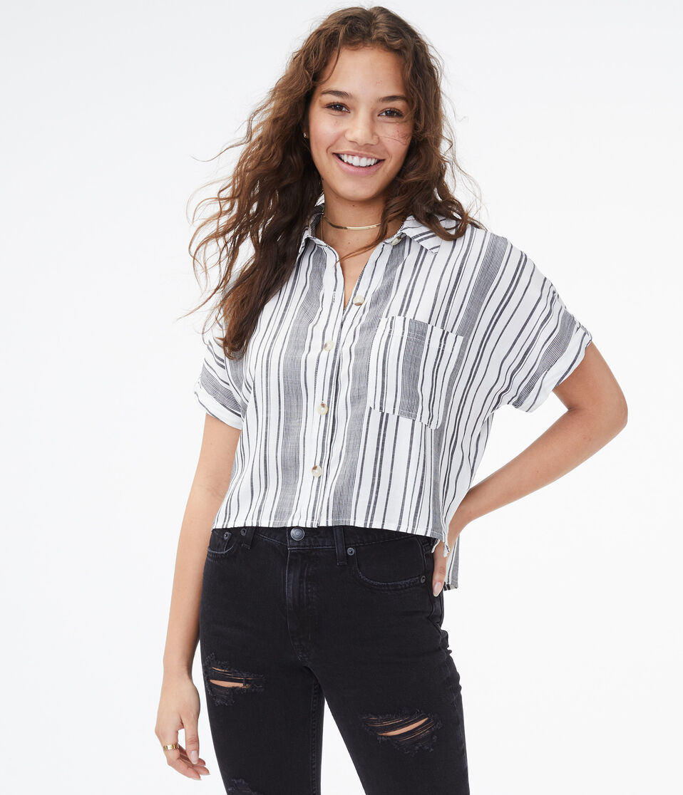 Striped Dolman Button-Down Camp Shirt