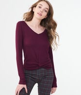 Long Sleeve Solid Twist-Front V-Neck Top