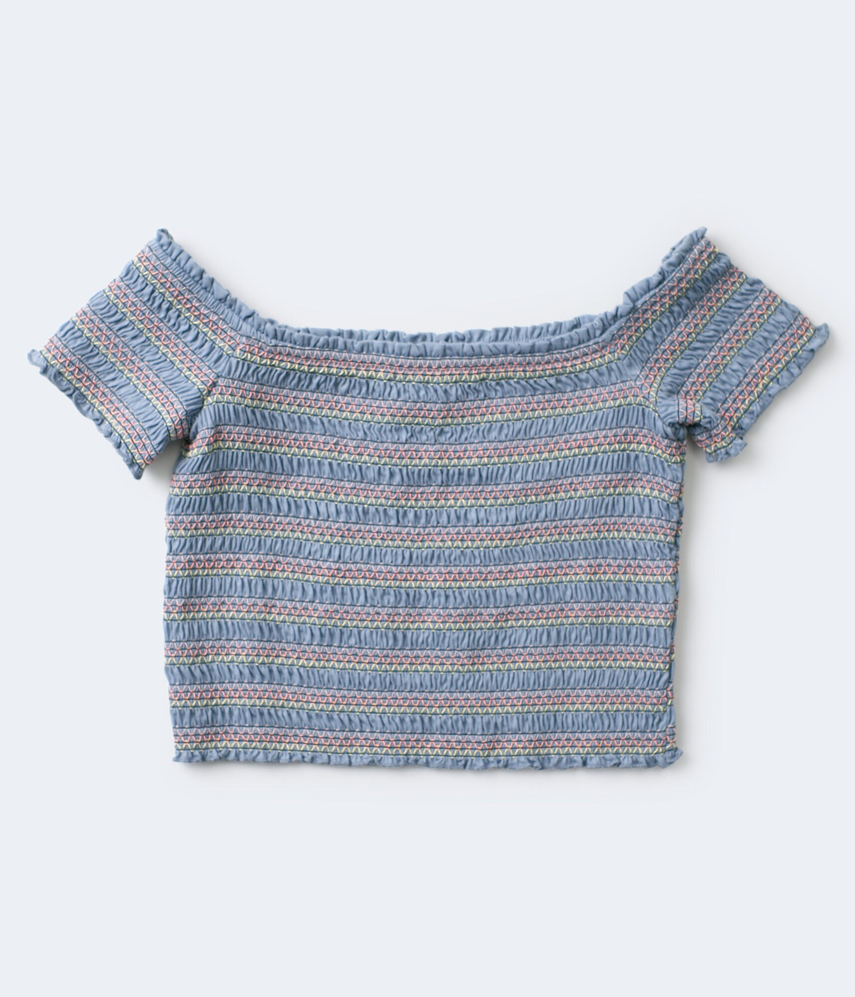 Striped Smocked Off-The-Shoulder Crop Top