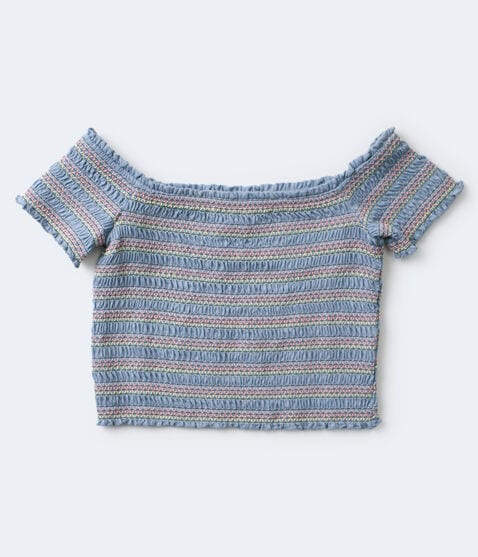 Striped Smocked Off-The-Shoulder Crop Top Striped Smocked Off-The-Shoulder Crop Top