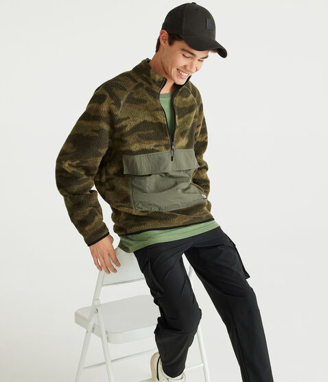 Camo Mixed Media Quarter-Zip Fleece Pullover