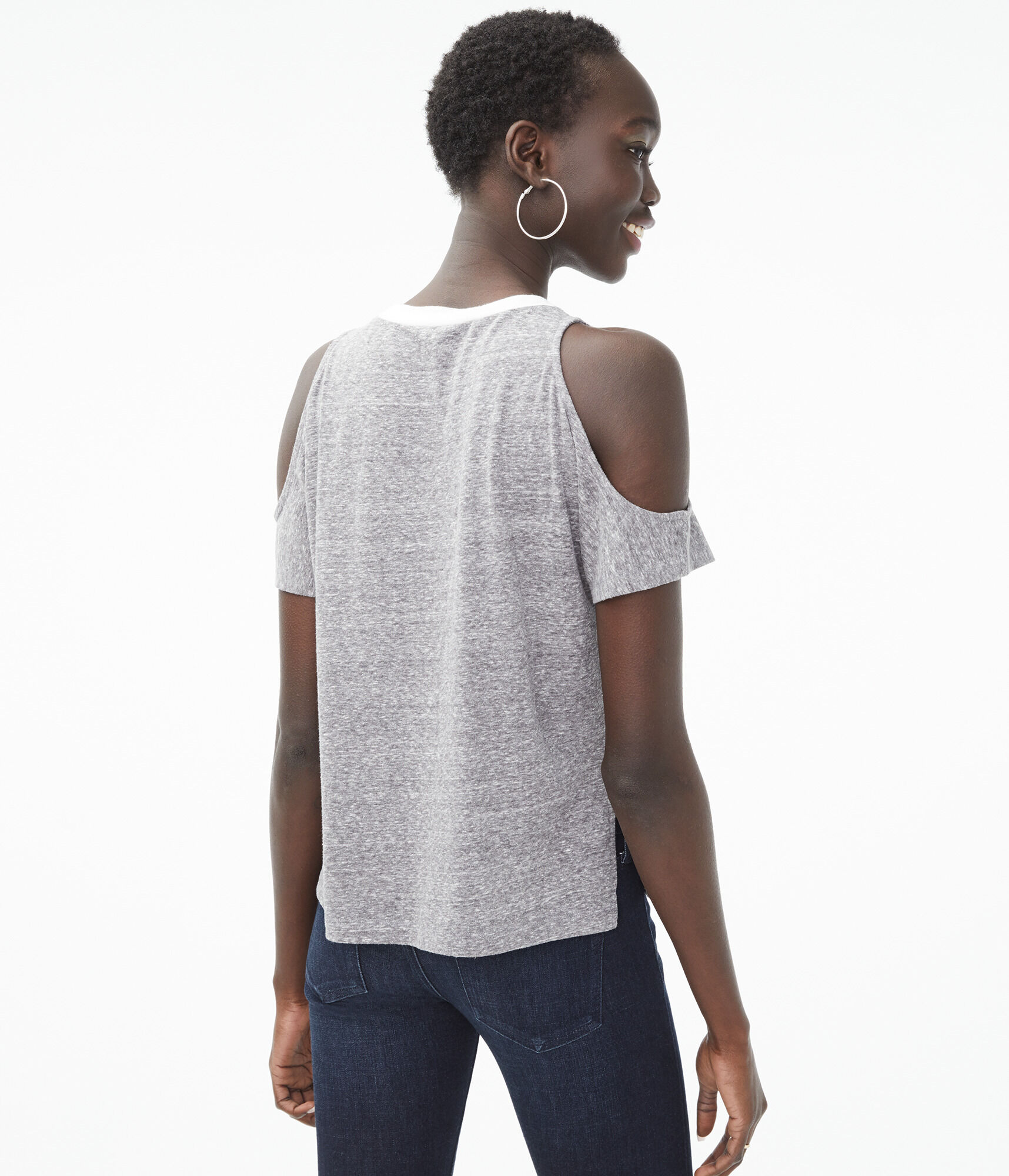 Ringer Cold-Shoulder Crew Tee