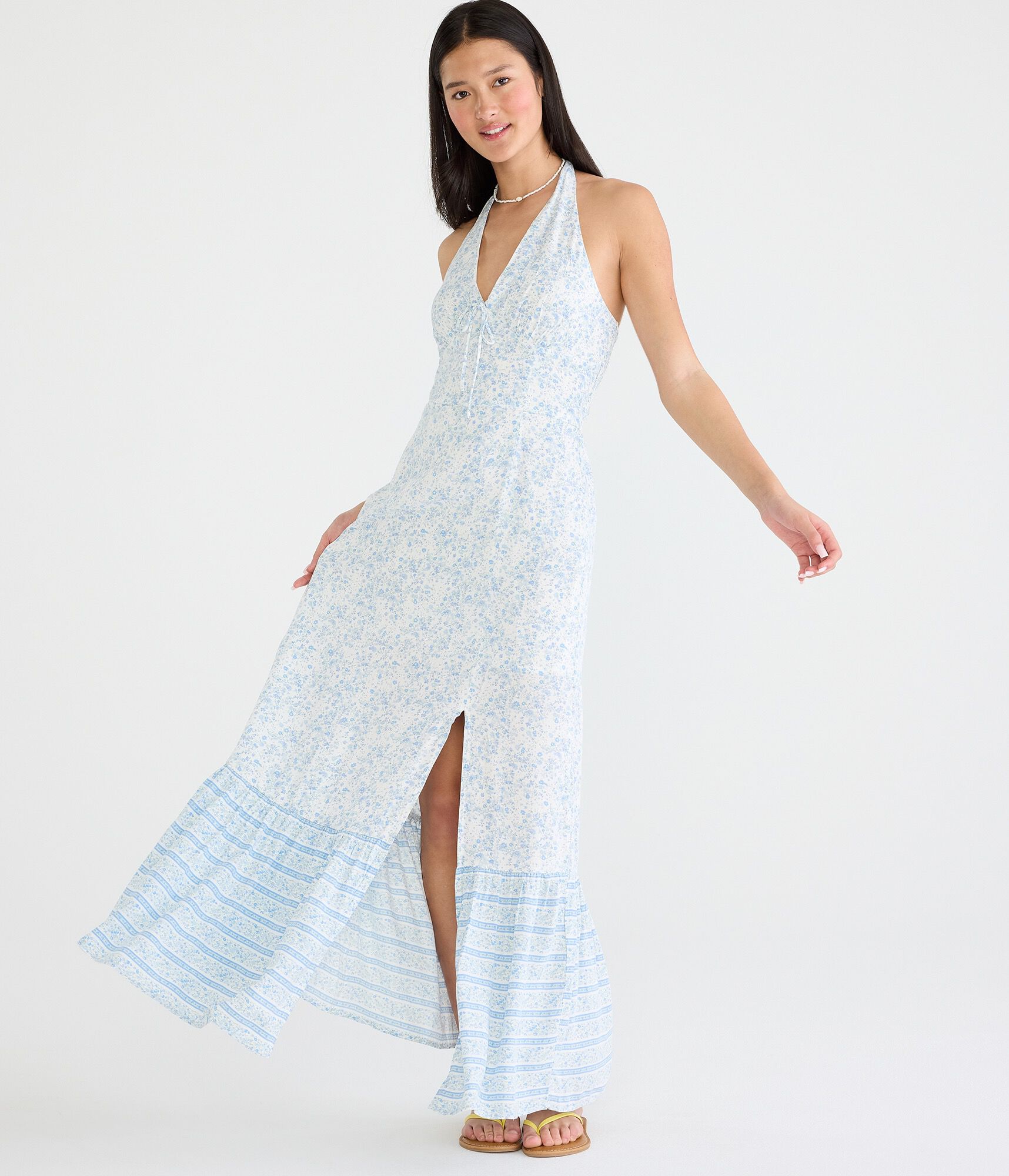 Floral V-Neck Halter Maxi Dress