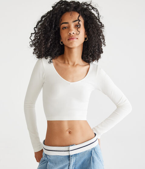 Long Sleeve Seamless Wear 3 Ways Crop Top Long Sleeve Seamless Wear 3 Ways Crop Top