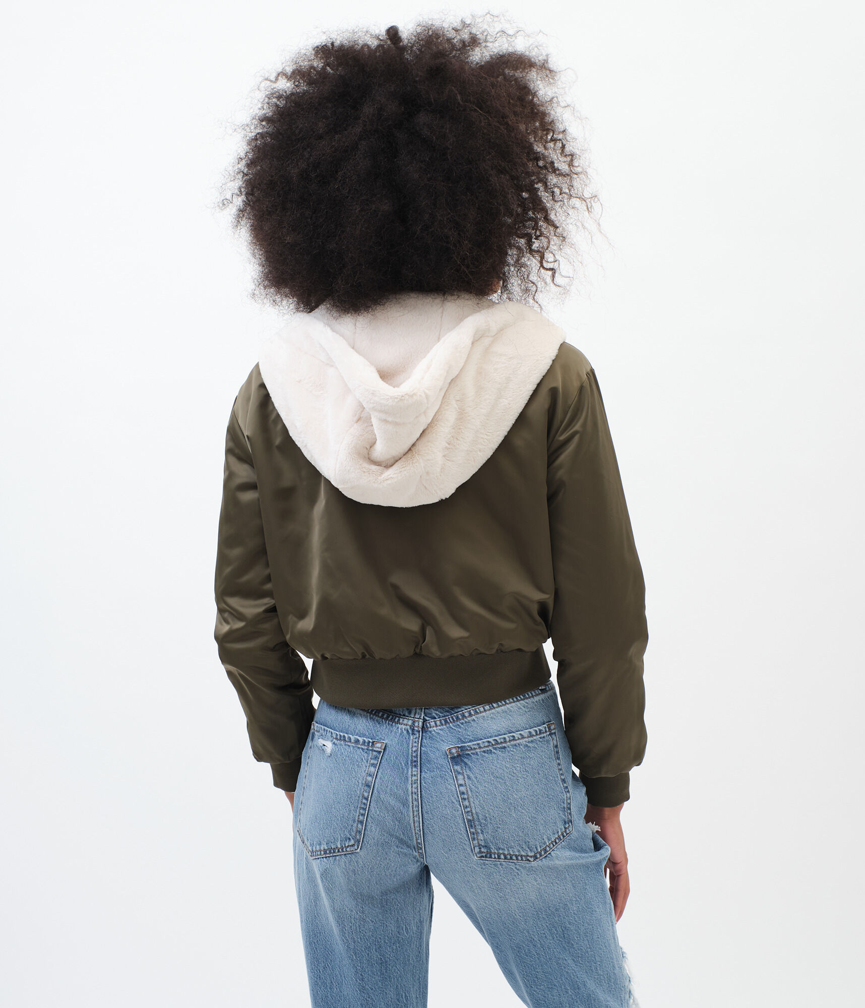 Reversible Woven &amp; Faux Fur Hooded Jacket