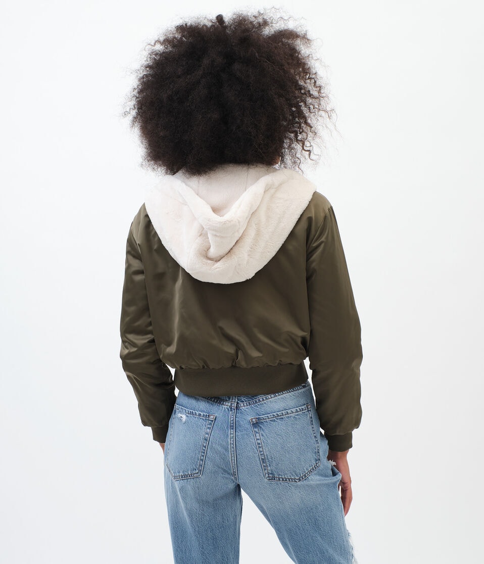 Reversible Woven & Faux Fur Hooded Jacket