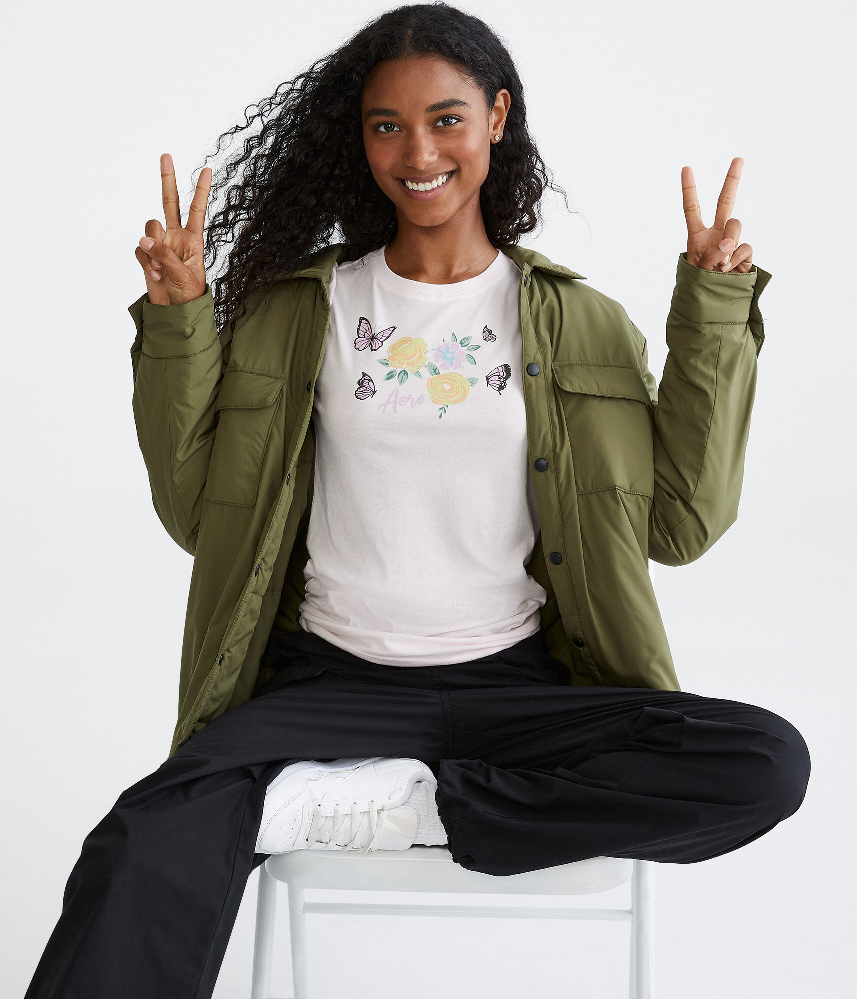 Aeropostale Butterfly Flowers Graphic Tee