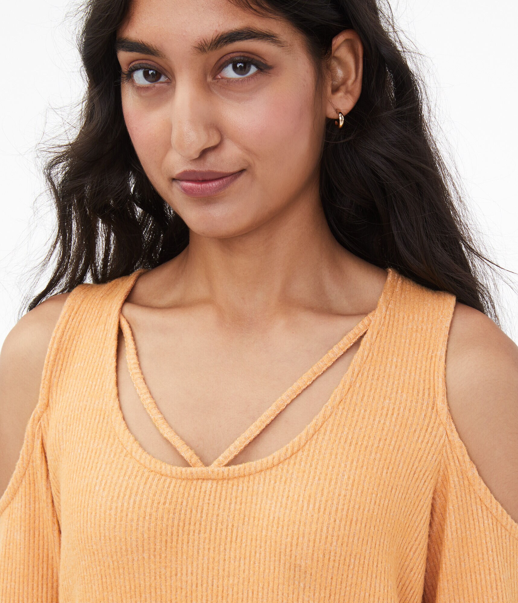 Long Sleeve Strappy Cold-Shoulder Top***