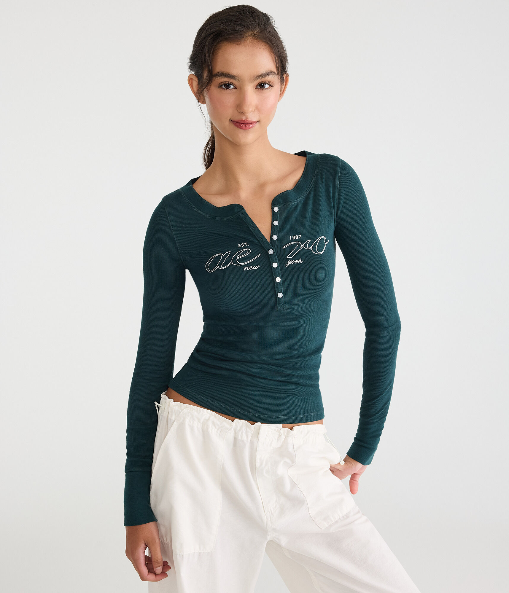 Long Sleeve Aero Logo Graphic Henley