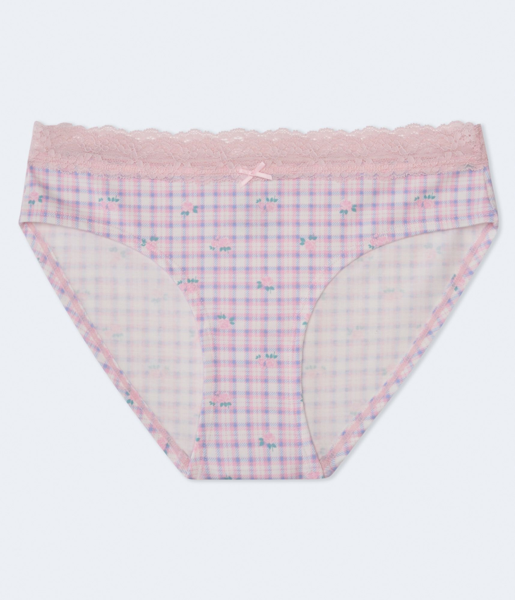 Cotton Floral Plaid Lace-Trim Hipster