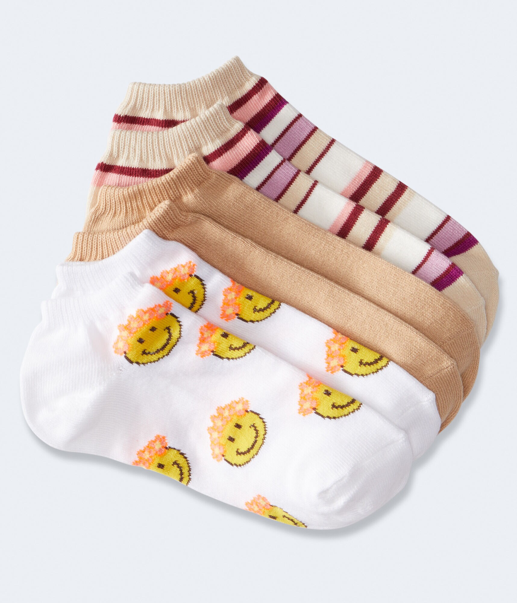 Flower Crown Smiley Face Ankle Sock 3-Pack