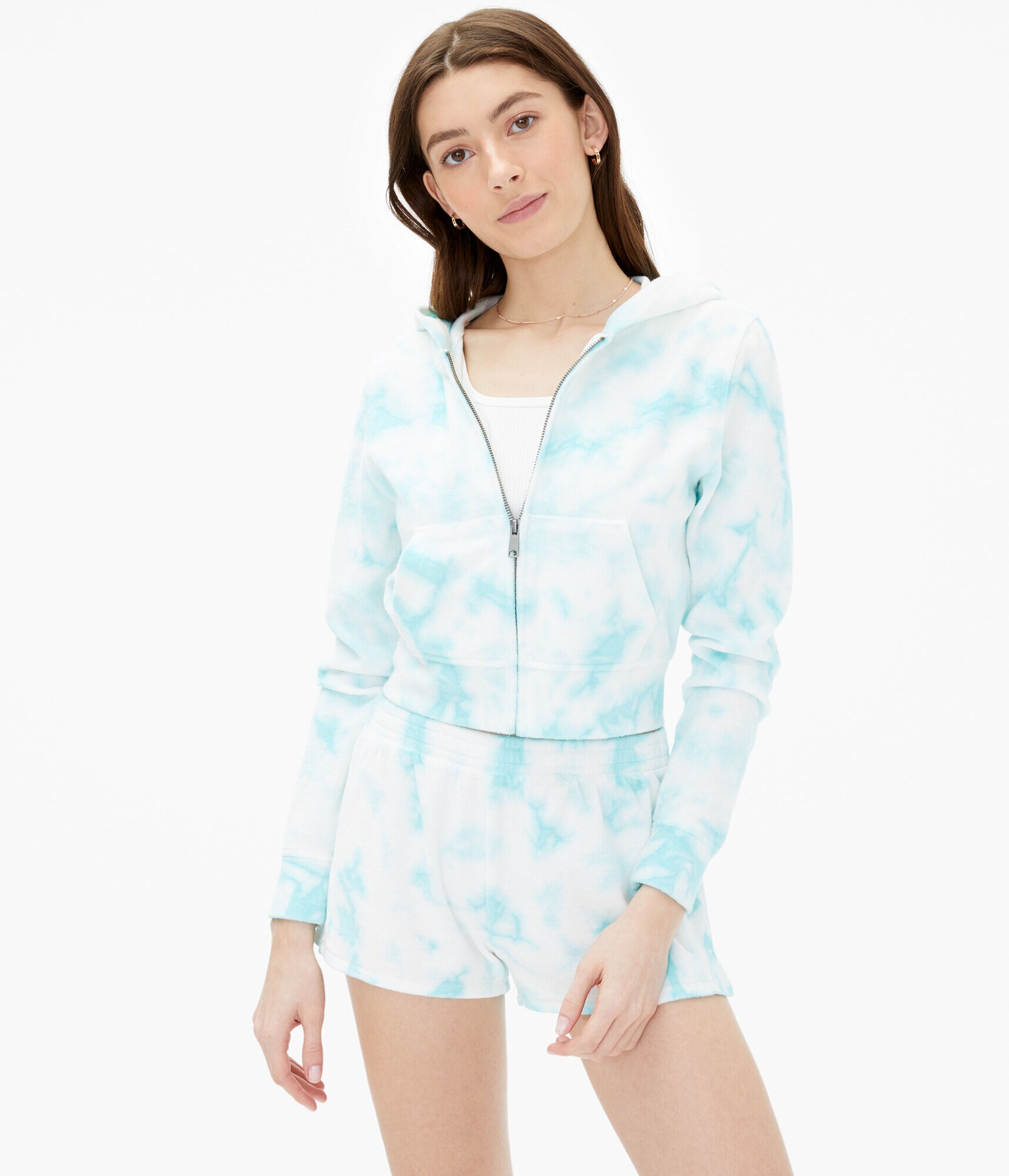 Tie-Dye Towel Terry Cropped Full-Zip Hoodie
