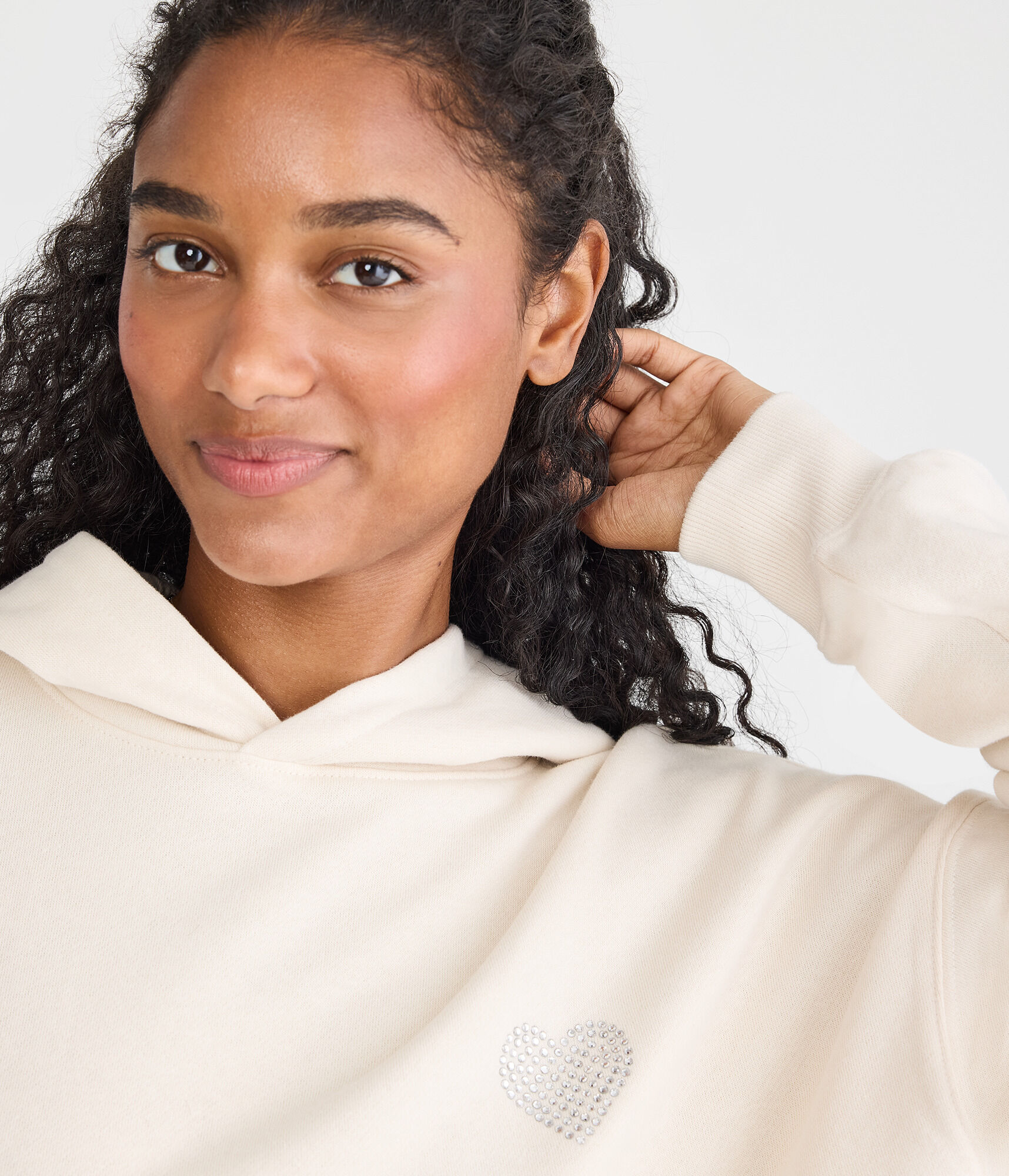 Cloud Soft Rhinestone Heart Pullover Hoodie