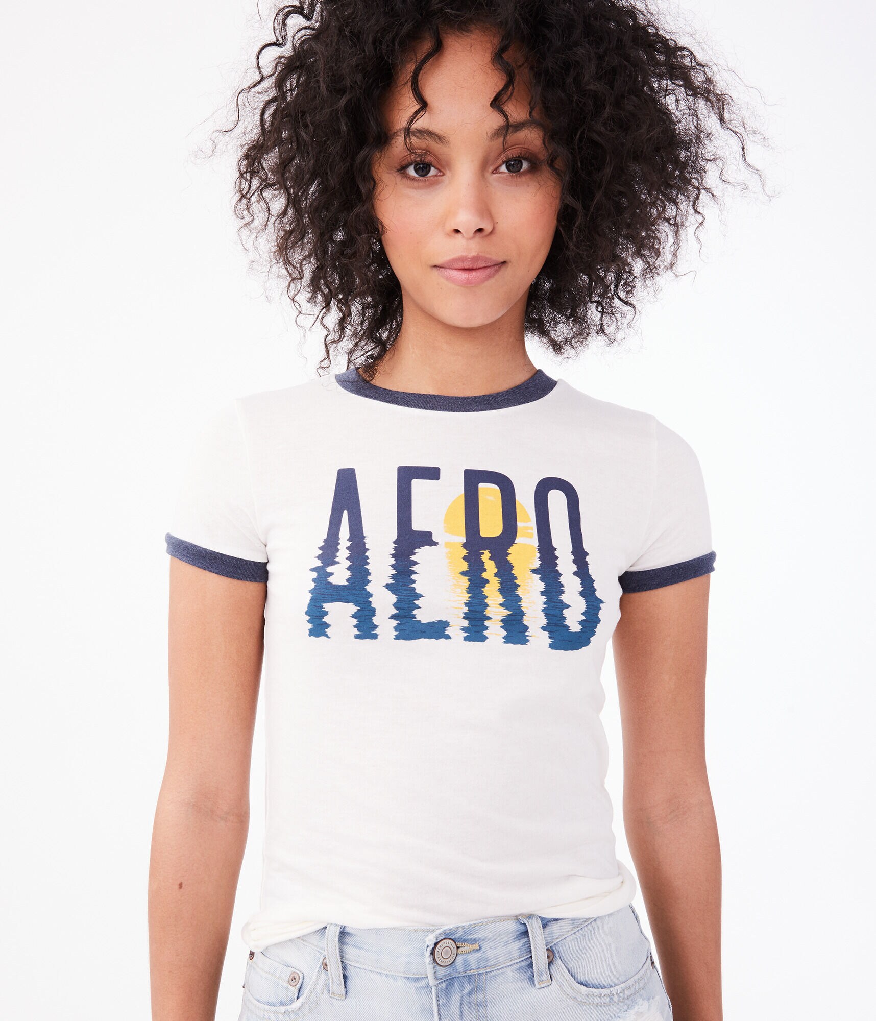 Aero Sunset Over Water Ringer Graphic Tee