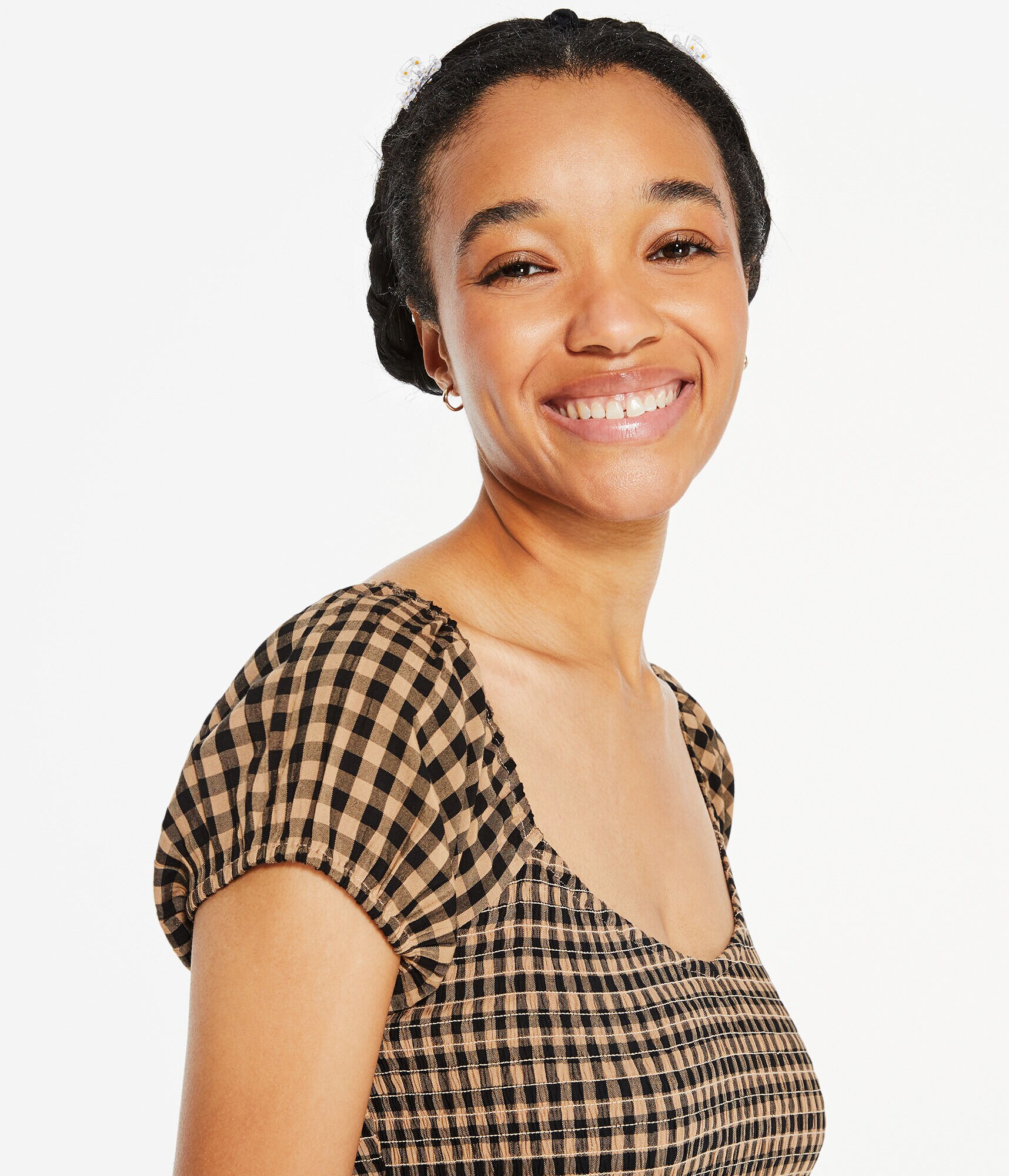 Gingham Scoop-Neck Smocked Babydoll Dress