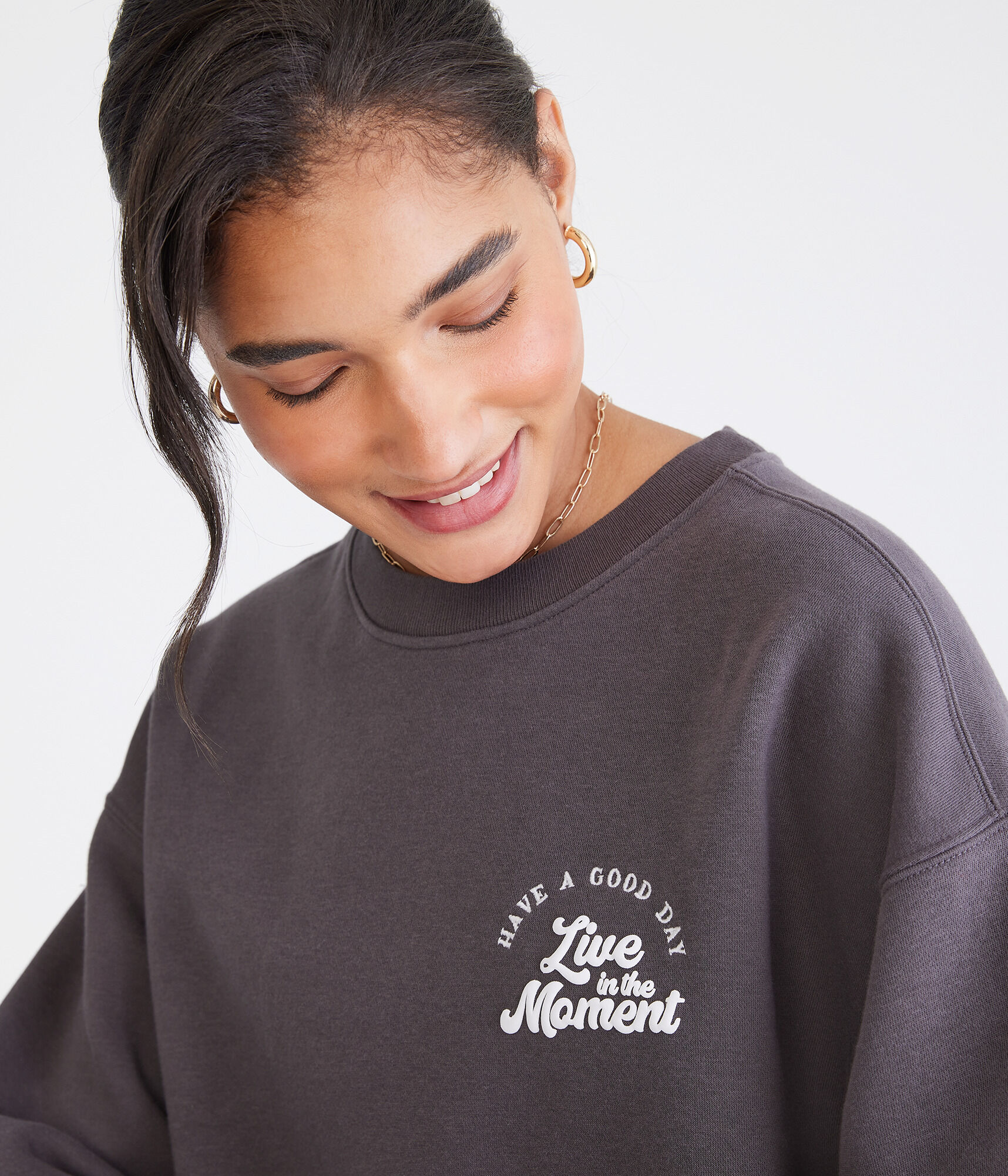 Live In The Moment Oversized Crew Sweatshirt
