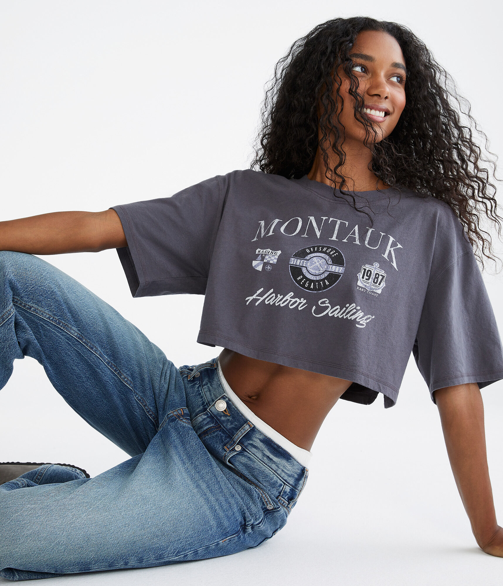 Montauk Sailing Cropped Boyfriend Graphic Tee