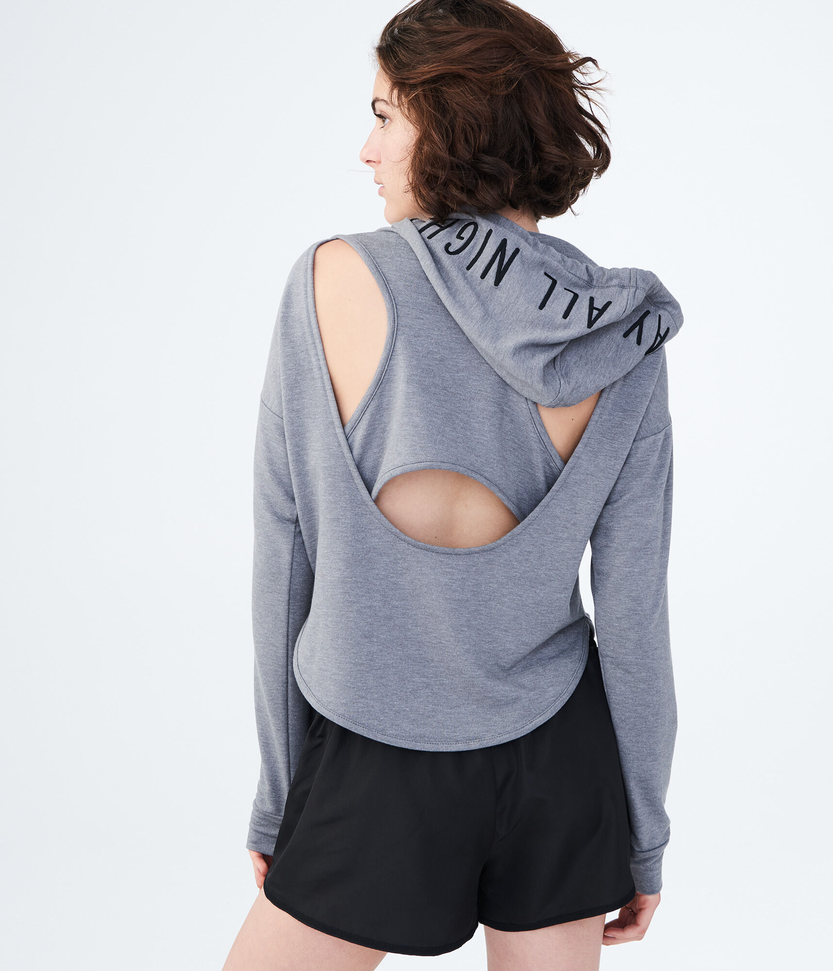 LLD All Day All Night Cutout-Back Pullover Hoodie