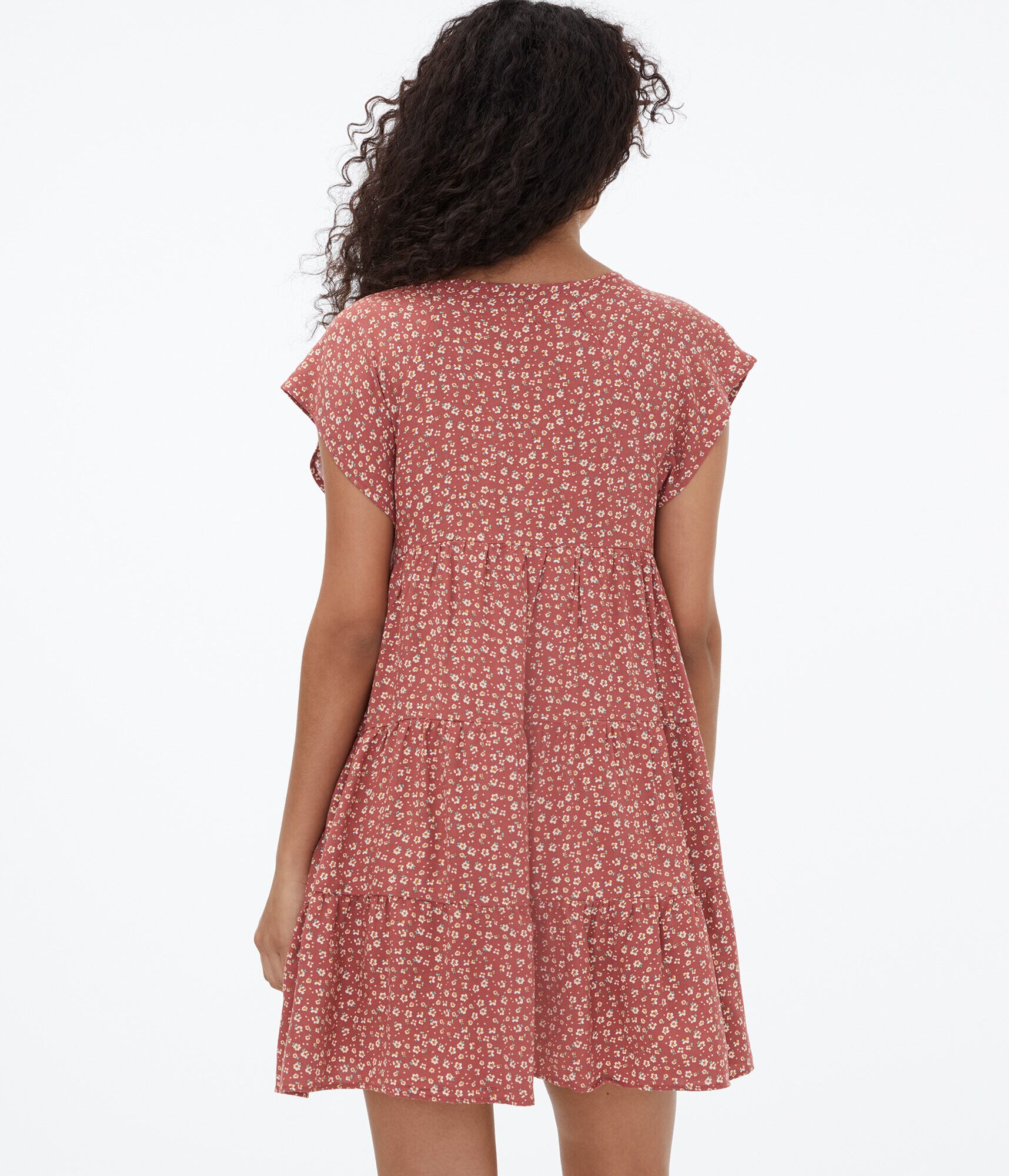 Floral V-Neck Tiered Babydoll Dress***