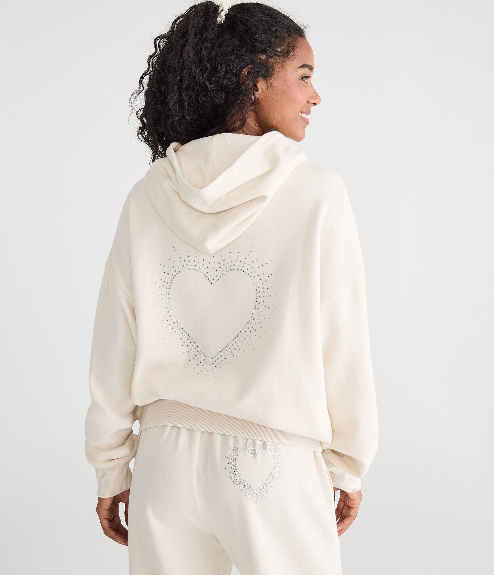 Cloud Soft Rhinestone Heart Pullover Hoodie