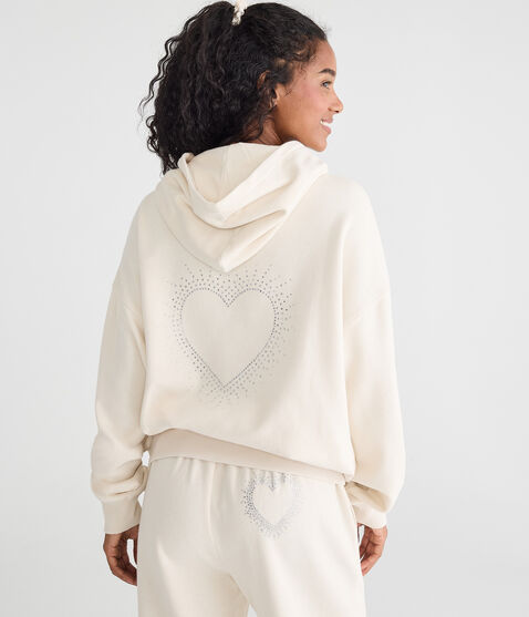 Cloud Soft Rhinestone Heart Pullover Hoodie Cloud Soft Rhinestone Heart Pullover Hoodie