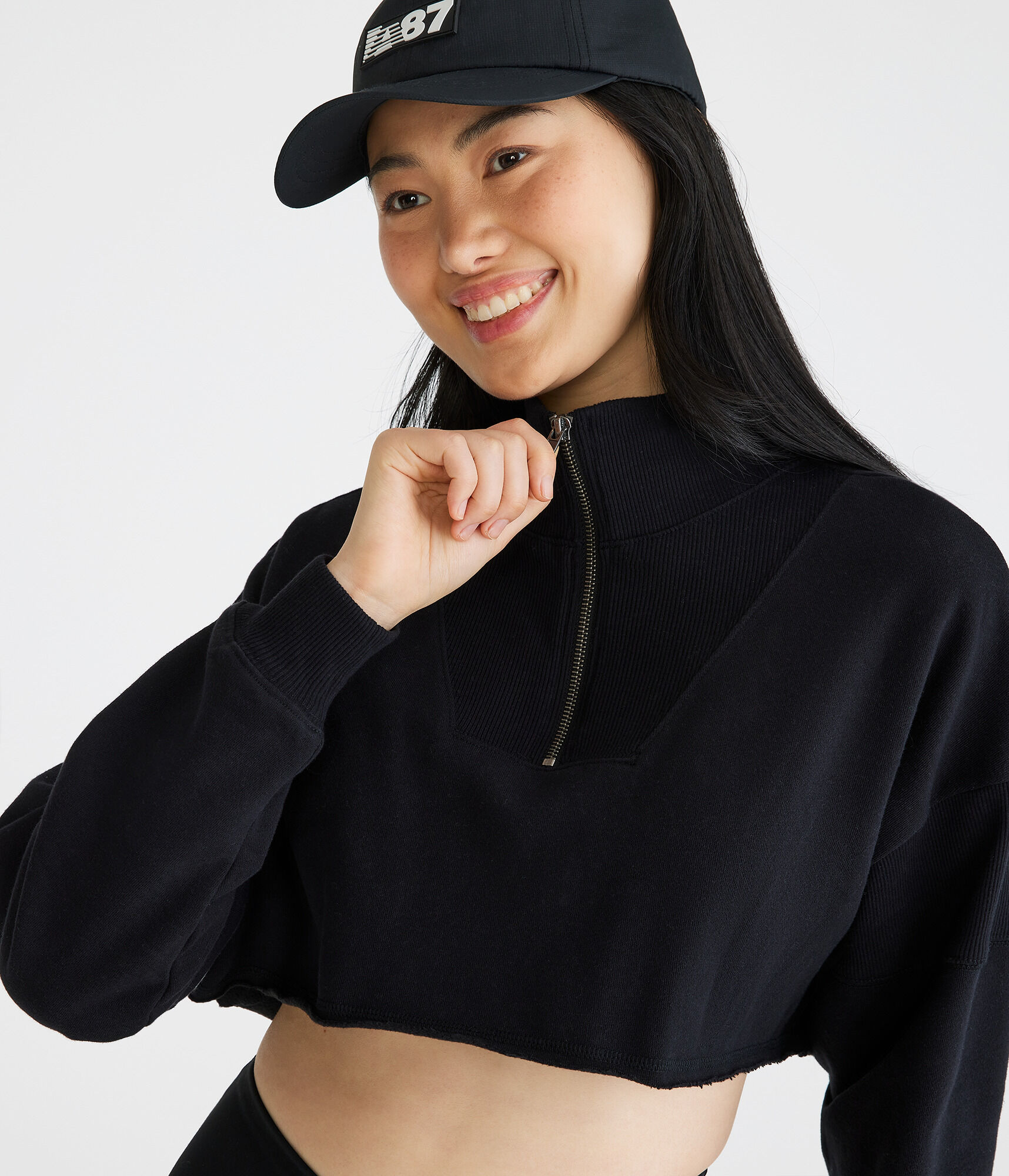 Ribbed Cropped Half-Zip Sweatshirt