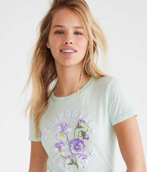 Aeropostale Flowers Appliqué Graphic Tee