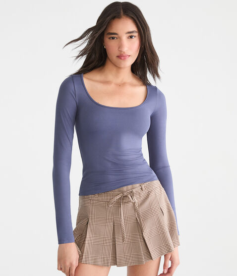 Long Sleeve Buttery Soft Scoop-Neck Tee Long Sleeve Buttery Soft Scoop-Neck Tee