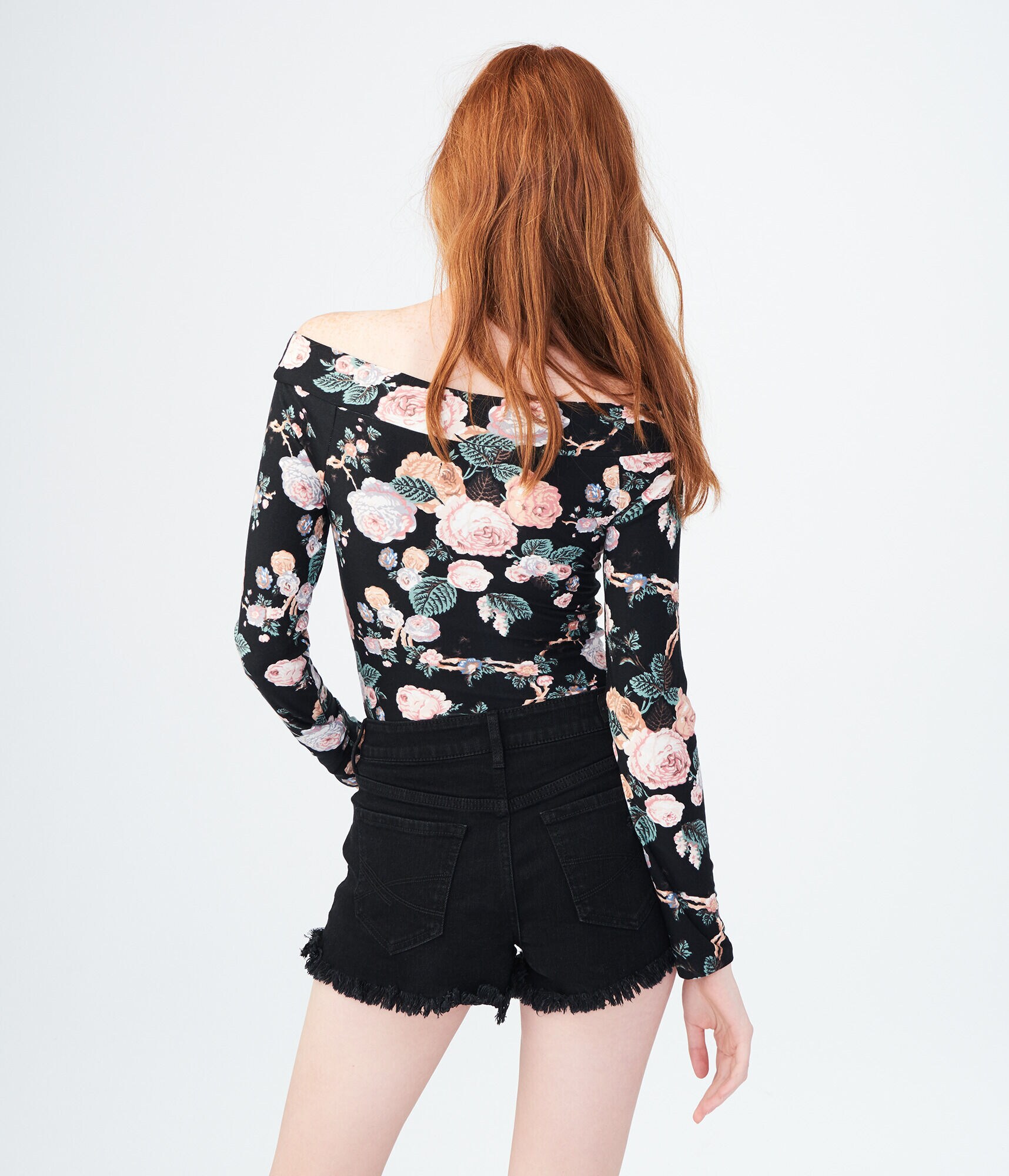 Long Sleeve Floral Off-The-Shoulder Top***
