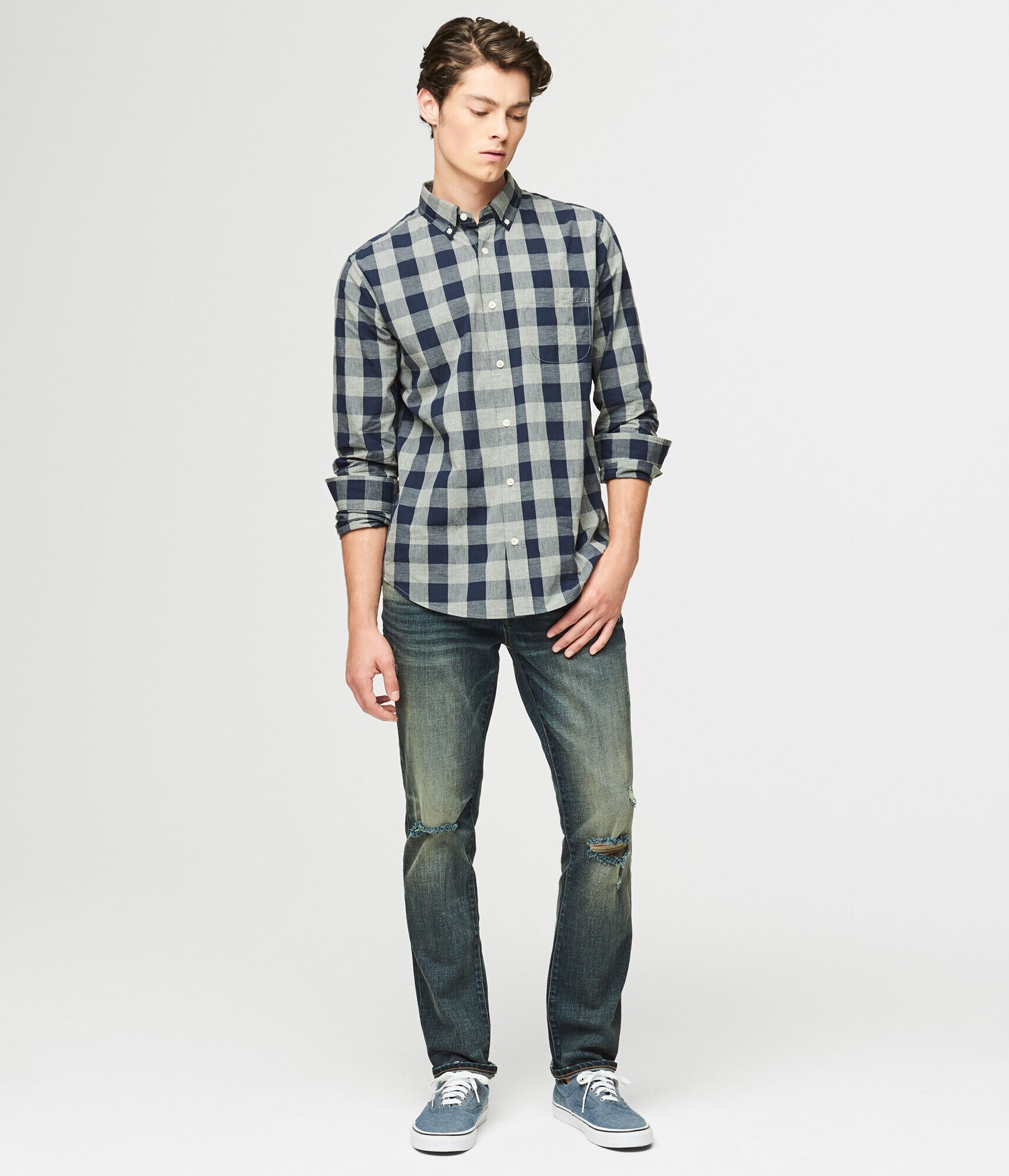 Long Sleeve Heathered Check Woven Shirt