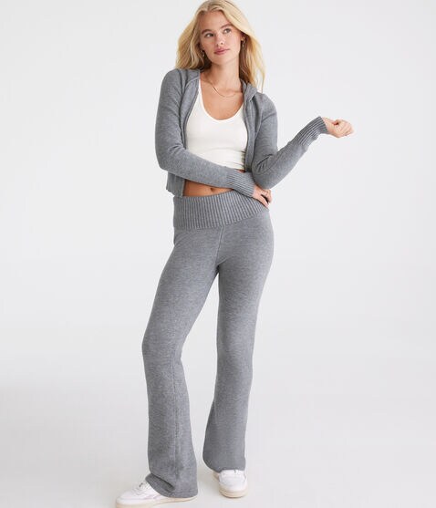 Flare Mid-Rise Fold-Over Sweater Pants