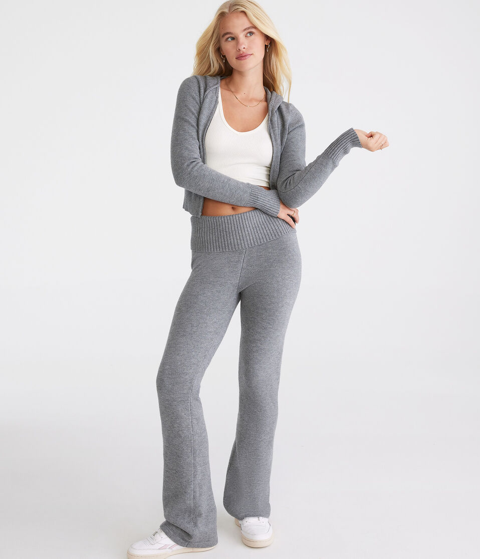 Flare Mid-Rise Fold-Over Sweater Pants